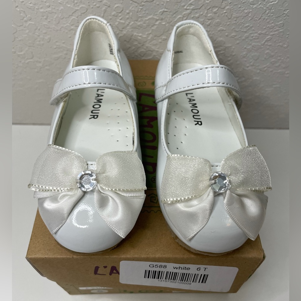 L’Amour Girls’ Flat Toddler Dress Bow Shoe NIB